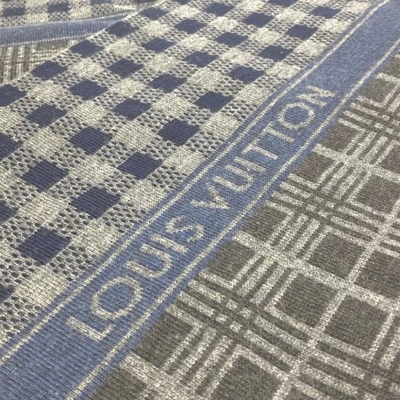 LOUIS VUITTON M74955 Echarpes tartan check Scarf wool gray/Navy - Picture 5 of 8